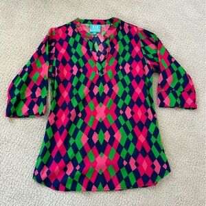 Escapada Living Top 3/4 Sleeve Size M Pink Navy Green Colorful Lightweight